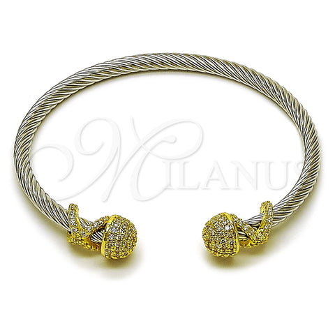 Stainless Steel Individual Bangle, Twist Design, with White Cubic Zirconia, Polished, Two Tone, 07.138.0034 (04 MM Thickness, One size fits all)