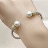 Stainless Steel Individual Bangle, Twist and Ball Design, with Ivory Pearl and White Micro Pave, Polished, Two Tone, 07.138.0035 (04 MM Thickness, One size fits all)