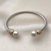 Stainless Steel Individual Bangle, Twist and Ball Design, with Ivory Pearl and White Micro Pave, Polished, Two Tone, 07.138.0035 (04 MM Thickness, One size fits all)