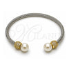 Stainless Steel Individual Bangle, Twist and Ball Design, with Ivory Pearl and White Micro Pave, Polished, Two Tone, 07.138.0035 (04 MM Thickness, One size fits all)