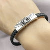 Stainless Steel Fancy Bracelet, Skull and Wings Design, Black Leather Finish, Steel Finish, 03.450.0001.09 (08 MM Thickness, 9 Inches Length)