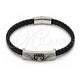 Pulsera Elegante 03.450.0001.09 Acero Inoxidable, Diseño de Calavera y Alas, Cuero Negro, Tono Plateado (Grosor 08 MM, 9 Pulgadas de Largo)
