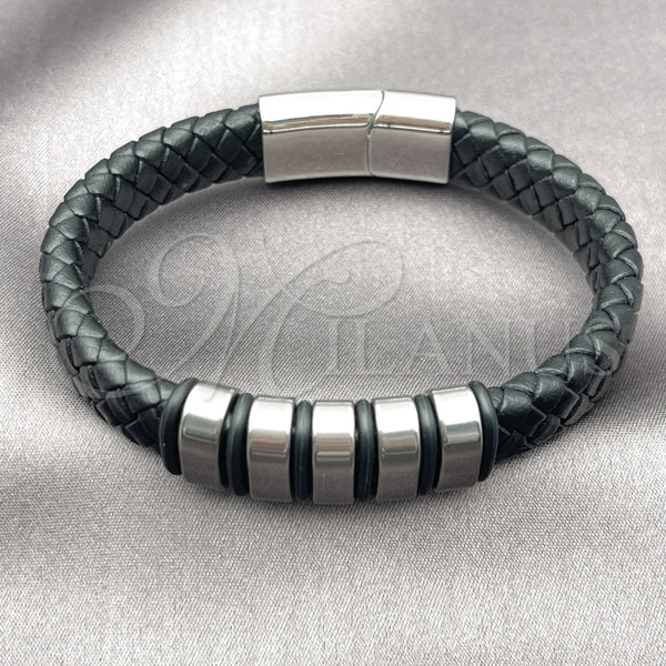 Stainless Steel Bracelet — Fancy Bracelet Black Leather 03. Thickness 9 Inches — alternate product view — SKU 164343 | Acero Inoxidable brazalete — elegante Bracelet negro Leather 03. Thickness 9 Inches — SKU 164343