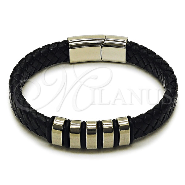 Stainless Steel Bracelet — Fancy Bracelet Black Leather 03. Thickness 9 Inches — alternate product view — SKU 164343 | Acero Inoxidable brazalete — elegante Bracelet negro Leather 03. Thickness 9 Inches — SKU 164343