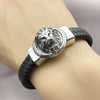 Stainless Steel Fancy Bracelet, Lion Design, Black Leather Finish, Steel Finish, 03.450.0005.09 (Thickness, 9 Inches Length)