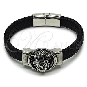 Stainless Steel Bracelet — Fancy Bracelet Lion Design Black Leather 03. Thickness — main product view — SKU 164345 | Acero Inoxidable brazalete — elegante Bracelet Lion diseño negro Leather 03. Thickness — SKU 164345