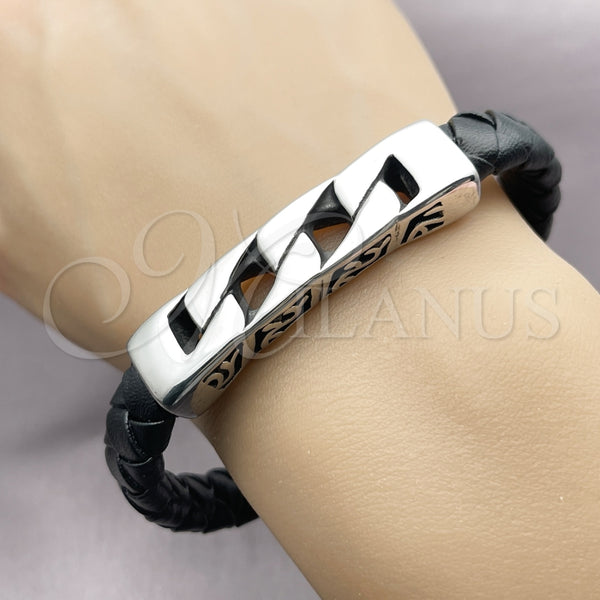 Stainless Steel Bracelet — Fancy Bracelet Miami Cuban Design Black Leather 03. — alternate product view — SKU 164346 | Acero Inoxidable brazalete — elegante Bracelet Miami Cuban diseño negro Leather 03. — SKU 164346