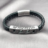 Stainless Steel Fancy Bracelet, Miami Cuban Design, Black Leather Finish, Steel Finish, 03.450.0006.09 (Thickness, 9 Inches Length)