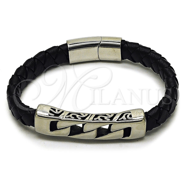 Stainless Steel Bracelet — Fancy Bracelet Miami Cuban Design Black Leather 03. — alternate product view — SKU 164346 | Acero Inoxidable brazalete — elegante Bracelet Miami Cuban diseño negro Leather 03. — SKU 164346