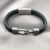 Stainless Steel Fancy Bracelet, Belt Buckle Design, Black Leather Finish, Steel Finish, 03.450.0007.09 (Thickness, 9 Inches Length)