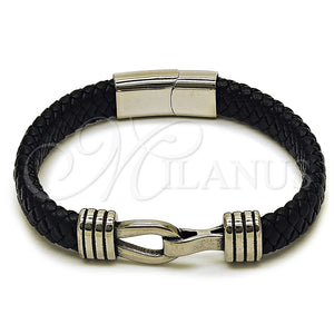 Stainless Steel Bracelet — Fancy Bracelet Belt Buckle Design Black Leather 03. — main product view — SKU 164347 | Acero Inoxidable brazalete — elegante Bracelet Belt Buckle diseño negro Leather 03. — SKU 164347