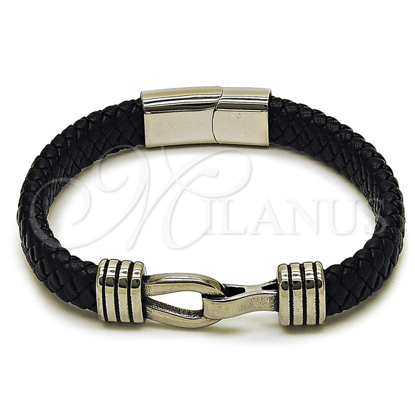 Stainless Steel Bracelet — Fancy Bracelet Belt Buckle Design Black Leather 03. — main product view — SKU 164347 | Acero Inoxidable brazalete — elegante Bracelet Belt Buckle diseño negro Leather 03. — SKU 164347