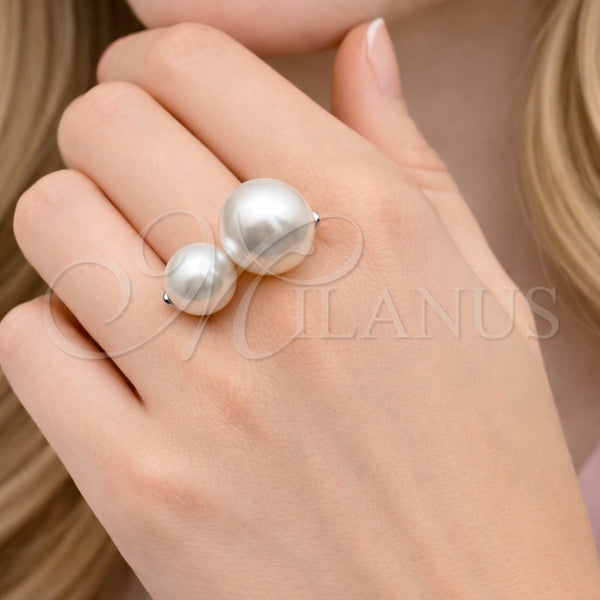 White Gold Filled Ring — Multi Stone Ring Ball Design with Ivory Pearl — alternate product view — SKU 164351 | Oro Laminado Blanco anillo — Multi Stone Ring Ball diseño with Ivory Pearl — SKU 164351
