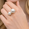 Rhodium Gold Filled Multi Stone Ring, Ball Design, with Ivory Pearl, Polished, Rhodium Finish, 01.438.0007 (One size fits all)