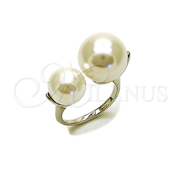 White Gold Filled Ring — Multi Stone Ring Ball Design with Ivory Pearl — main product view — SKU 164351 | Oro Laminado Blanco anillo — Multi Stone Ring Ball diseño with Ivory Pearl — SKU 164351
