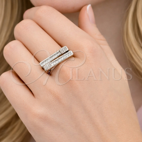 White Gold Filled Ring — Multi Stone Ring Baguette Design with White Cubic — alternate product view — SKU 164353 | Oro Laminado Blanco anillo — Multi Stone Ring Baguette diseño with blanco Cubic — SKU 164353
