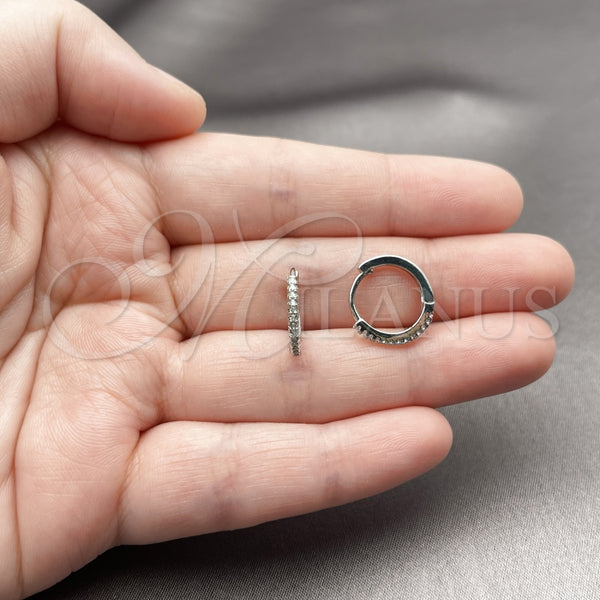 White Gold Filled Hoop Earrings — Huggie Hoop with White Micro Pave Polished 02. — alternate product view — SKU 164357 | Oro Laminado Blanco aretes de aro — Huggie Hoop with blanco Micro Pave pulido 02. — SKU 164357