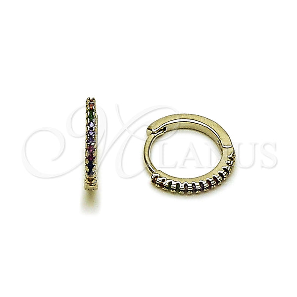 White Gold Filled Hoop Earrings — Huggie Hoop with Multicolor Micro Pave Polished 02. — main product view — SKU 164358 | Oro Laminado Blanco aretes de aro — Huggie Hoop with Multicolor Micro Pave pulido 02. — SKU 164358