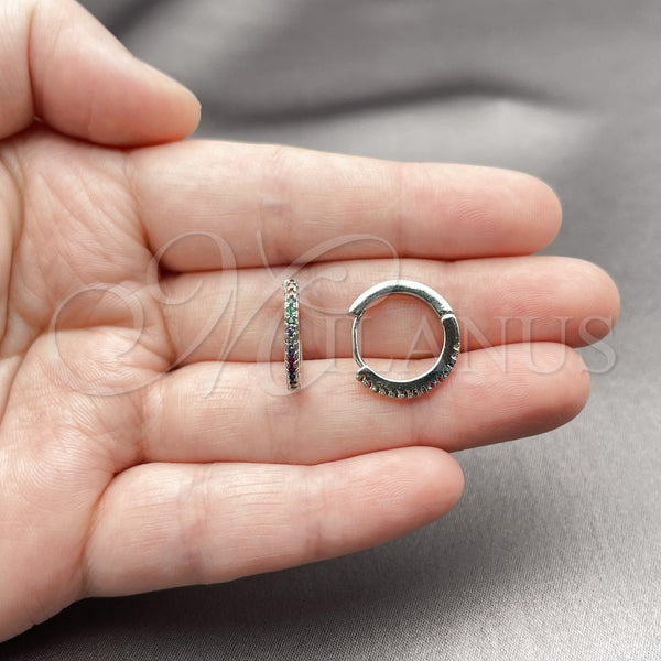 White Gold Filled Hoop Earrings — Huggie Hoop with Multicolor Micro Pave Polished 02. — alternate product view — SKU 164359 | Oro Laminado Blanco aretes de aro — Huggie Hoop with Multicolor Micro Pave pulido 02. — SKU 164359