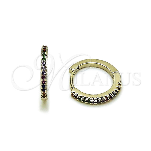 White Gold Filled Hoop Earrings — Huggie Hoop with Multicolor Micro Pave Polished 02. — main product view — SKU 164359 | Oro Laminado Blanco aretes de aro — Huggie Hoop with Multicolor Micro Pave pulido 02. — SKU 164359