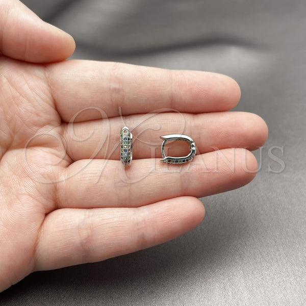 White Gold Filled Hoop Earrings — Huggie Hoop with Multicolor Micro Pave Polished 02. — alternate product view — SKU 164360 | Oro Laminado Blanco aretes de aro — Huggie Hoop with Multicolor Micro Pave pulido 02. — SKU 164360