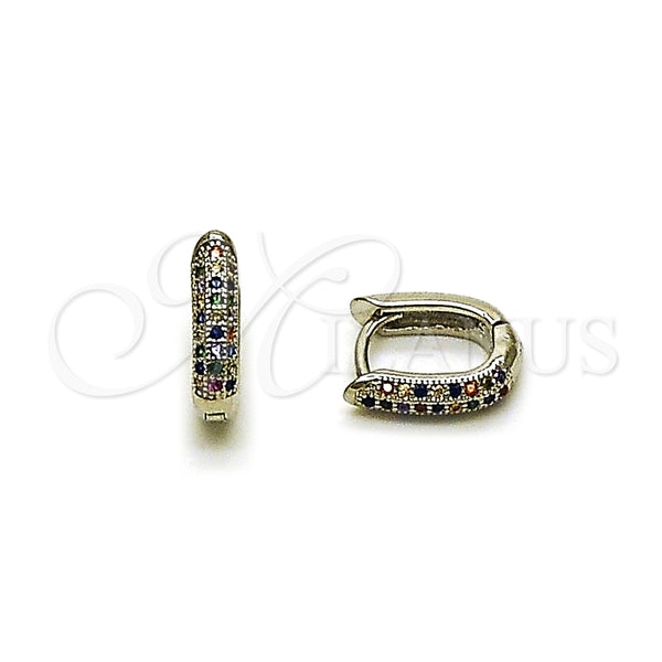 White Gold Filled Hoop Earrings — Huggie Hoop with Multicolor Micro Pave Polished 02. — main product view — SKU 164360 | Oro Laminado Blanco aretes de aro — Huggie Hoop with Multicolor Micro Pave pulido 02. — SKU 164360