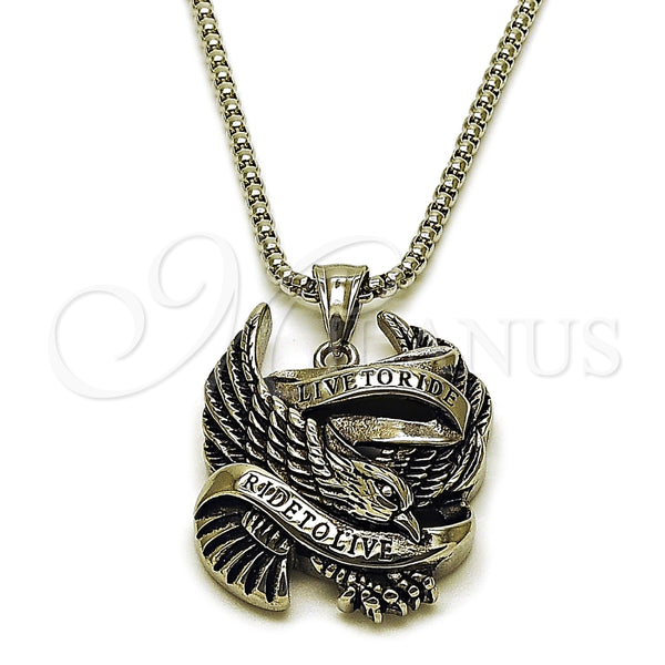 Stainless Steel Pendant Necklace, Eagle Design, Polished, Steel Finish, 04.451.0002.24 (03 MM Thickness, 24 Inches Length)