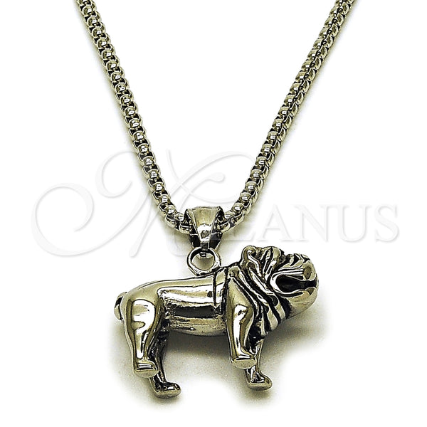 Stainless Steel Pendant Necklace, Dog Design, Polished, Steel Finish, 04.451.0006.24 (03 MM Thickness, 24 Inches Length)