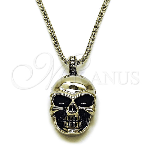 Stainless Steel Pendant Necklace, Skull Design, Polished, Steel Finish, 04.451.0008.24 (03 MM Thickness, 24 Inches Length)