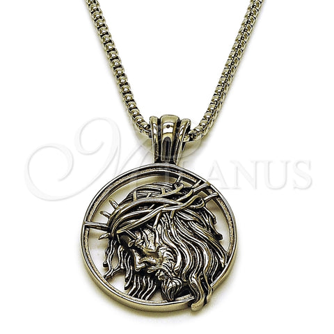 Stainless Steel Pendant Necklace, Jesus Design, Polished, Steel Finish, 04.451.0009.24 (03 MM Thickness, 24 Inches Length)
