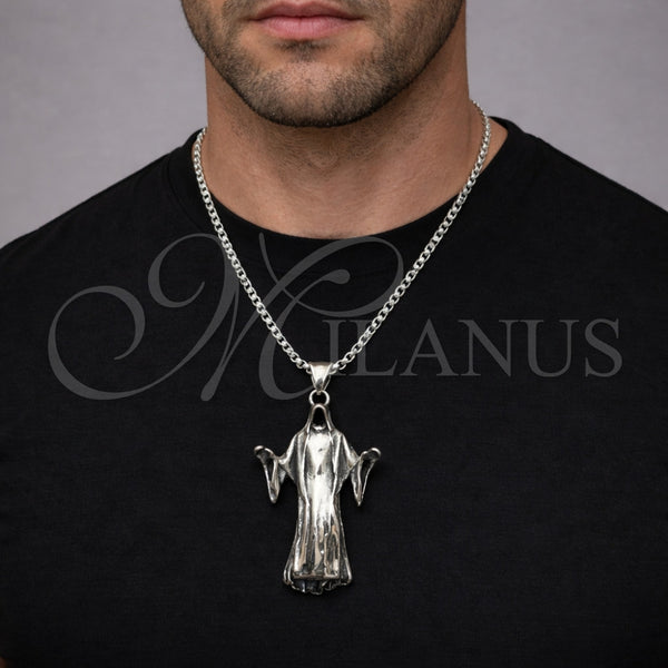 Stainless Steel Necklace — Pendant Necklace Santa Muerte Design Polished 04. 03 — alternate product view — SKU 164374 | Acero Inoxidable collar — Pendant Necklace Santa Muerte diseño pulido 04. 03 — SKU 164374