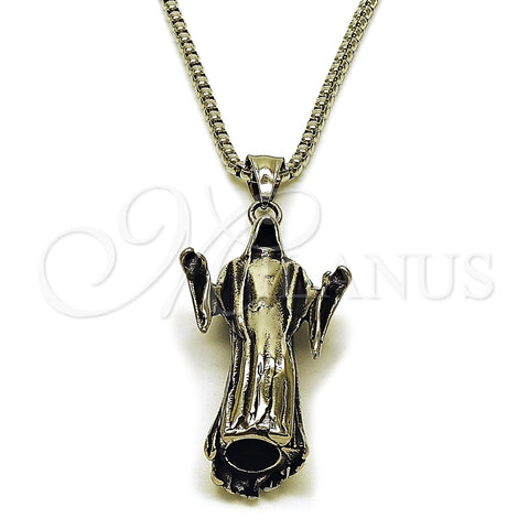 Stainless Steel Pendant Necklace, Santa Muerte Design, Polished, Steel Finish, 04.451.0010.24 (03 MM Thickness, 24 Inches Length)