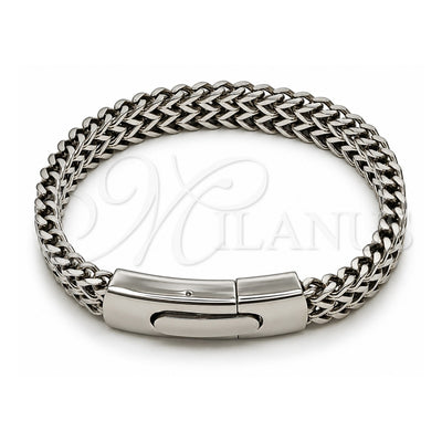 Stainless Steel Fancy Bracelet, Square Franco Design, Polished, Steel Finish, 03.222.0005.09 (Thickness, 9 Inches Length)