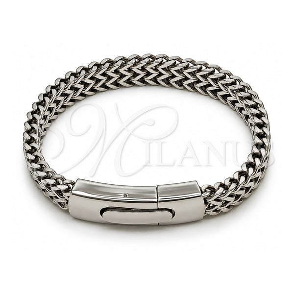 Stainless Steel Fancy Bracelet, Square Franco Design, Polished, Steel Finish, 03.222.0005.09 (Thickness, 9 Inches Length)