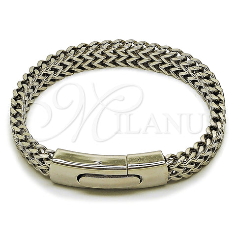 Stainless Steel Fancy Bracelet, Square Franco Design, Polished, Steel Finish, 03.222.0005.09 (Thickness, 9 Inches Length)