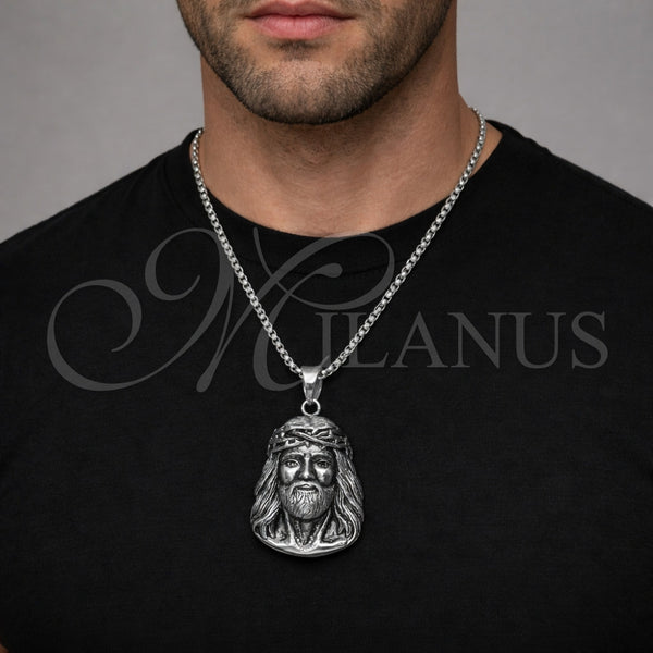 Stainless Steel Necklace — Pendant Necklace Jesus Design Polished 04. 03 MM — alternate product view — SKU 164385 | Acero Inoxidable collar — Pendant Necklace Jesus diseño pulido 04. 03 MM — SKU 164385