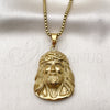 Stainless Steel Pendant Necklace, Jesus Design, Polished, Golden Finish, 04.222.0002.1.20 (03 MM Thickness, 20 Inches Length)