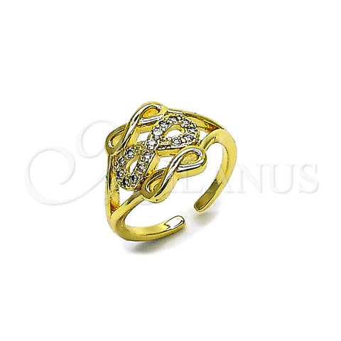 Oro Laminado Multi Stone Ring, Gold Filled Style Infinite Design, with White Cubic Zirconia, Polished, Golden Finish, 01.310.0049 (One size fits all)