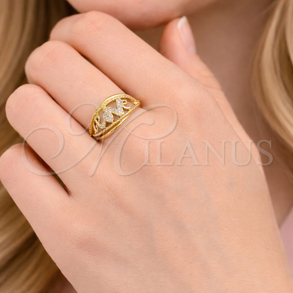 Gold Filled Ring — Multi Stone Ring Love Design with White Cubic — alternate product view — SKU 164390 | Oro Laminado anillo — Multi Stone Ring Love diseño with blanco Cubic — SKU 164390