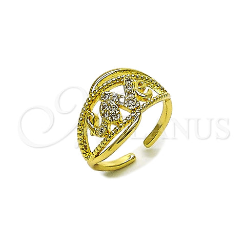 Oro Laminado Multi Stone Ring, Gold Filled Style Love Design, with White Cubic Zirconia, Polished, Golden Finish, 01.310.0052 (One size fits all)