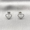 Rhodium Gold Filled Stud Earring, Heart Design, with White Micro Pave, Polished, Rhodium Finish, 02.310.0111