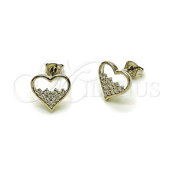 Rhodium Gold Filled Stud Earring, Heart Design, with White Micro Pave, Polished, Rhodium Finish, 02.310.0111