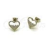 Rhodium Gold Filled Stud Earring, Heart Design, with White Micro Pave, Polished, Rhodium Finish, 02.310.0111