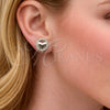 Rhodium Gold Filled Stud Earring, Heart Design, with White Cubic Zirconia, Polished, Rhodium Finish, 02.310.0114