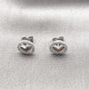 Rhodium Gold Filled Stud Earring, Heart Design, with White Cubic Zirconia, Polished, Rhodium Finish, 02.310.0114