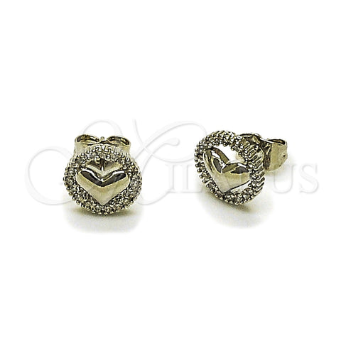 Rhodium Gold Filled Stud Earring, Heart Design, with White Cubic Zirconia, Polished, Rhodium Finish, 02.310.0114