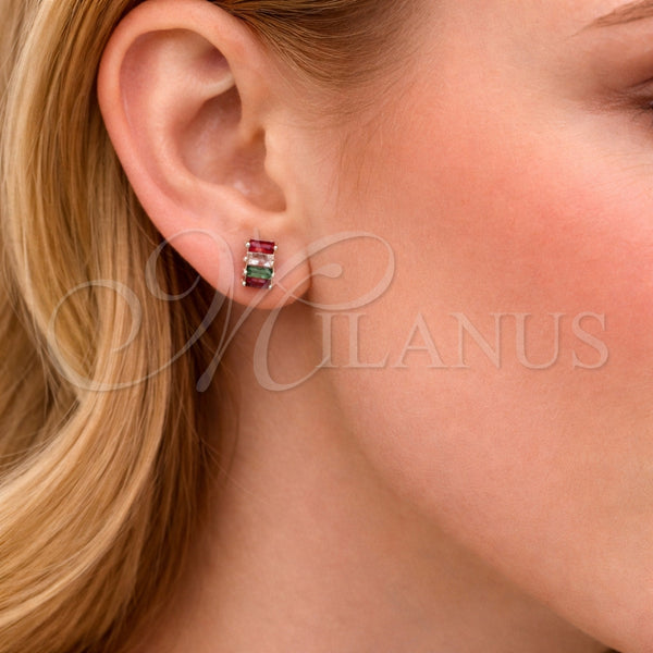 White Gold Filled Ring — Stud Earring Baguette Design with Multicolor Cubic Zirconia — alternate product view — SKU 164398 | Oro Laminado Blanco anillo — Stud Earring Baguette diseño with Multicolor Cubic Zirconia — SKU 164398