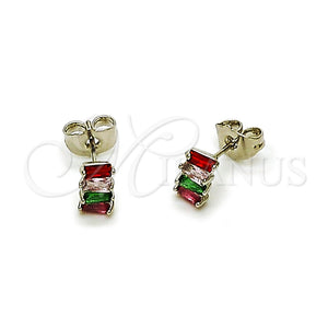 White Gold Filled Ring — Stud Earring Baguette Design with Multicolor Cubic Zirconia — main product view — SKU 164398 | Oro Laminado Blanco anillo — Stud Earring Baguette diseño with Multicolor Cubic Zirconia — SKU 164398
