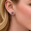 Rhodium Gold Filled Stud Earring, with Ruby and White Micro Pave, Polished, Rhodium Finish, 02.310.0118