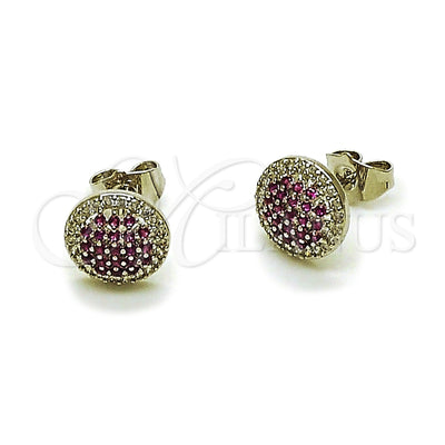 Rhodium Gold Filled Stud Earring, with Ruby and White Micro Pave, Polished, Rhodium Finish, 02.310.0118